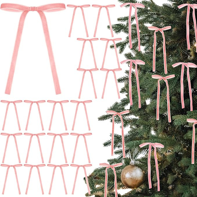 Light Pink 24 Pcs Velvet Bows Christmas Tree Ornaments Valentines Day Bows Decoration for Garland... | Amazon (US)