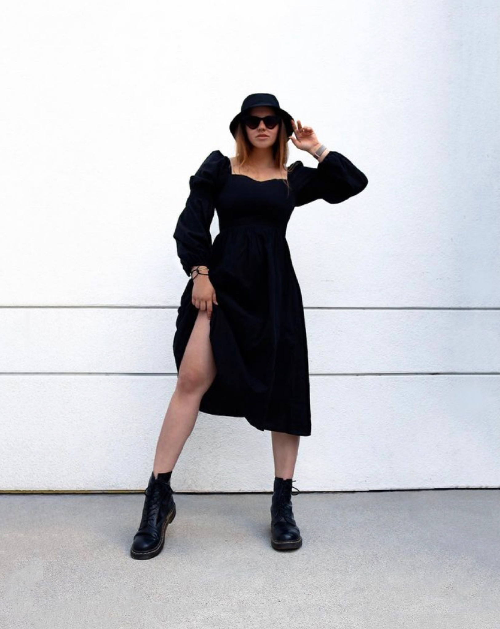 Be a little edgy. Black Midi dress and Dr. Martens are perfect combo. 

#LTKFestival