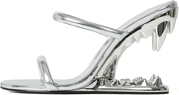 Wedge Sandals for Women Strappy Heels Metallic Shark Teeth | Amazon (US)