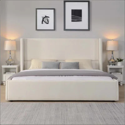 Elegant Fabric Upholstered Bed With Tall Headboard | Wayfair North America