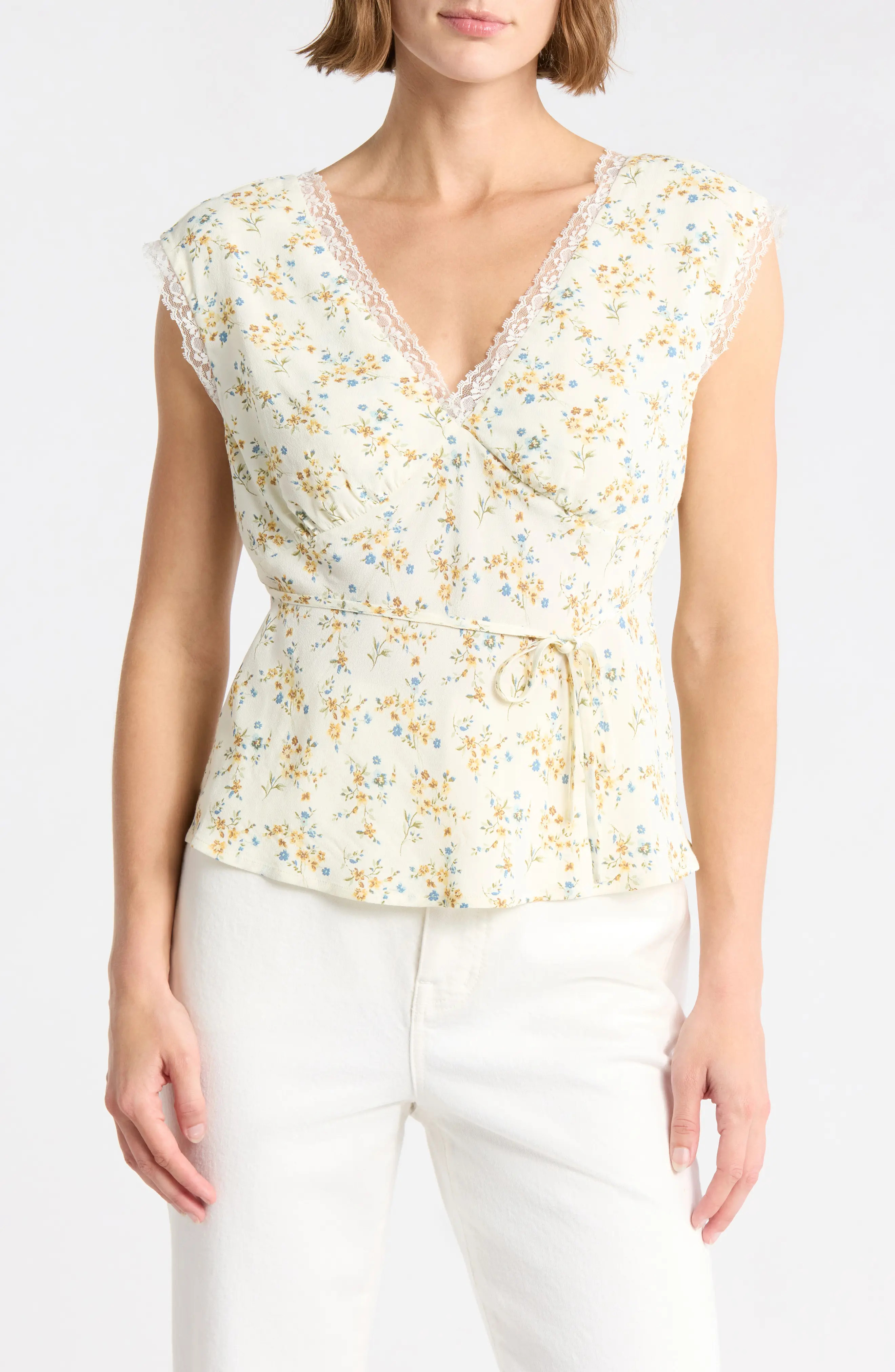 Melrose and Market Lace Trim Sleeveless Surplice Top (Women) | Nordstromrack | Nordstrom Rack