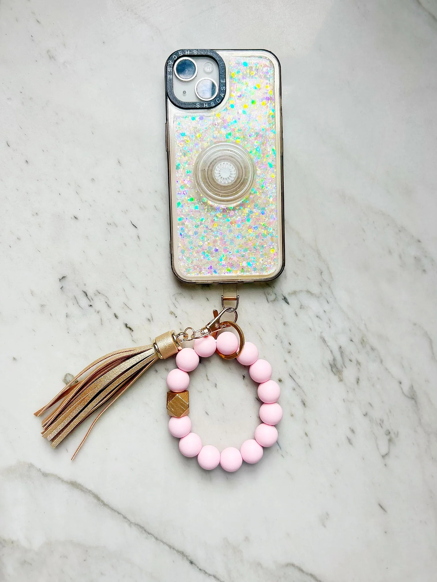 Phone Wristband Keychain: Light Pink Solid | Lanyard Lovebirds
