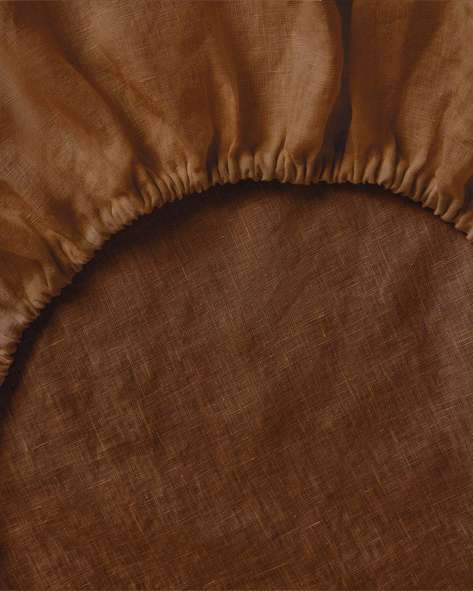 Linen Fitted Sheet - Toffee | Hommey US