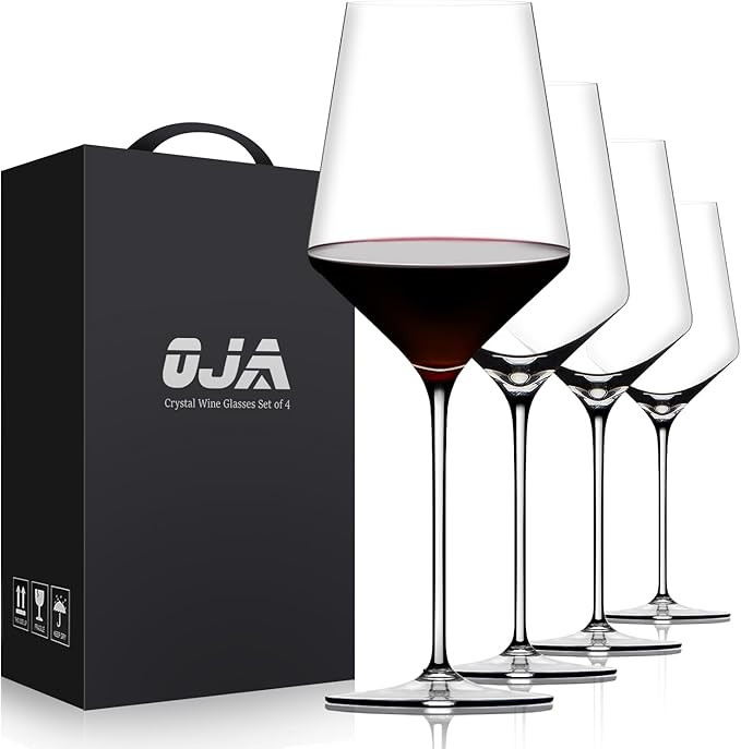 OJA Wine Glass Set of 4, 17 oz Hand Blown Premium Crystal Red White Wine Glasses With Long Stem, ... | Amazon (US)