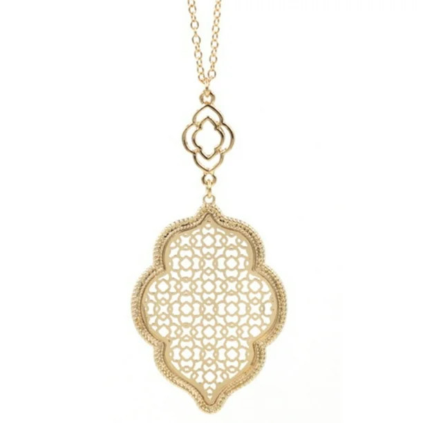 StylesILove Womens Trendy Two-Tone Cut Off Filigree Quatrefoil Long Chain Pendant Necklace (Gold/... | Walmart (US)