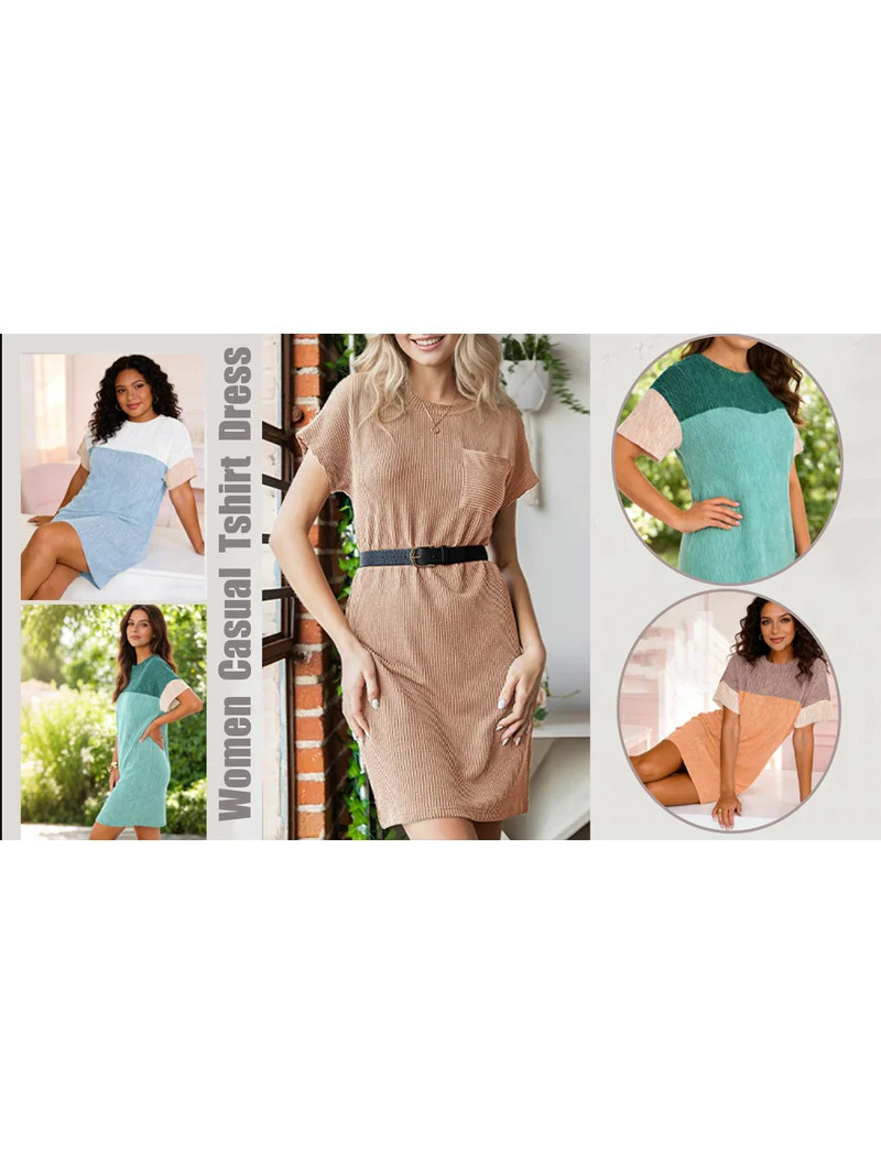 Fantaslook Summer Color Block Dresses for Women Crewneck Short Sleeve T shirts Dress Ribbed Dress... | Walmart (US)