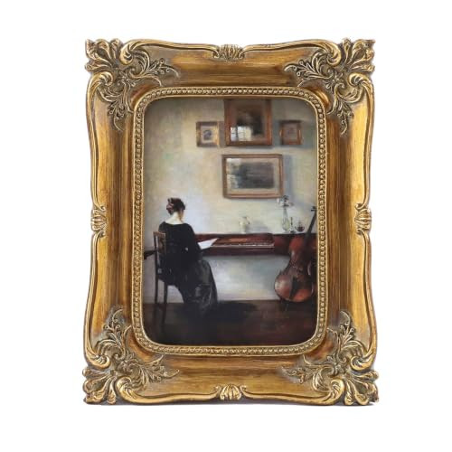 SIKOO Vintage picture frames 2.5x3.5 Small Antique Picture Frame Bronze Gold Brass, Embossed Floral Resin,Wall Mount, Tabletop and Wall Mount Display,Antique Home Decor | Amazon (US)