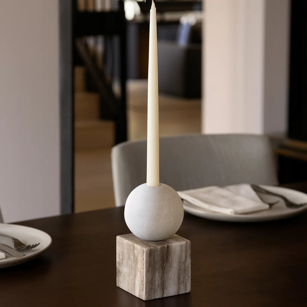 Modern Candle Holder Marble Sphere and Polished Block Base - Decorative Candle Holder for Home an... | Wayfair North America