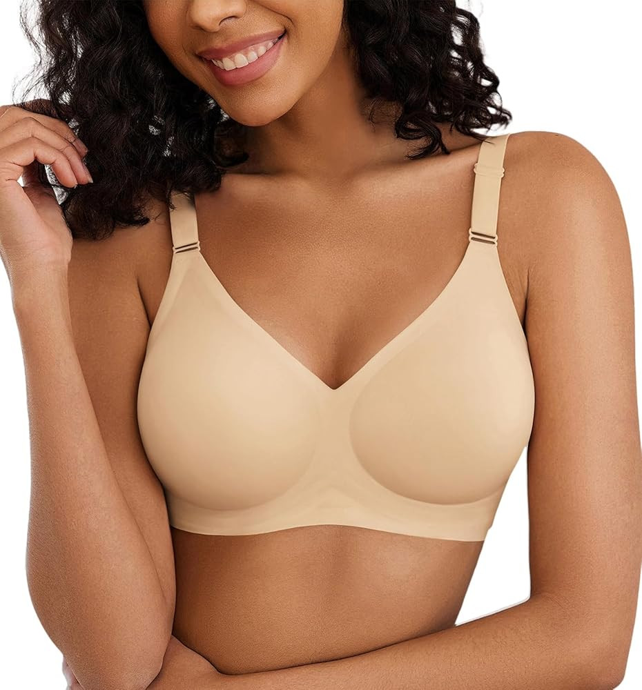 Avidlove Wireless Seamless V-Neck Bra, Full Coverage, Medium Support, Blue | Amazon (US)