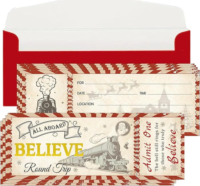Christmas Believes Train Ticket Invitations Card Vintage Believe Train Invitations with 25 Envelo... | Amazon (US)