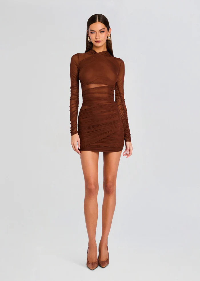 Moxey Ruched Mesh Mini Dress | Retrofete