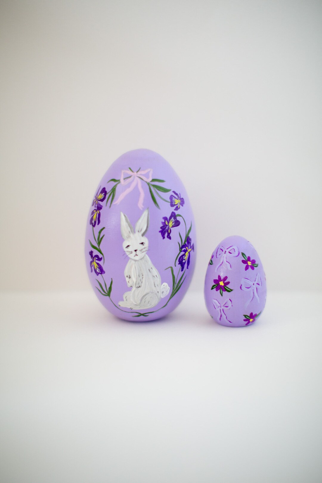 Heirloom Wooden Easter Eggs - Bunny and Bows on Lavender - Set of Small & Large | Etsy (US)