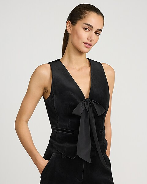 Velvet V-neck Bow Front Vest | Express