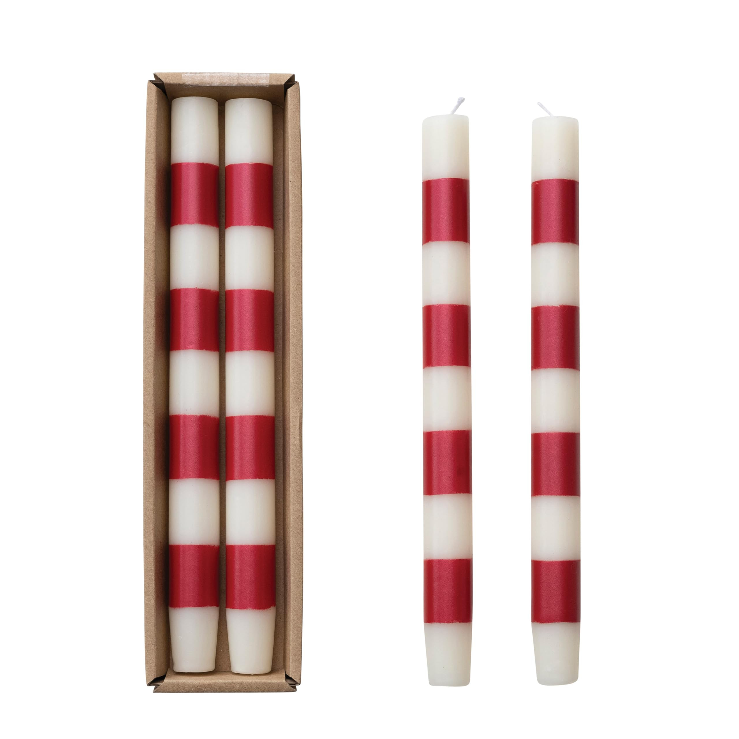 Creative Co-Op 10' H Unscented Taper Candles w/Stripes in Box, Cream Color & Red, Set of 2 (Appro... | Amazon (US)