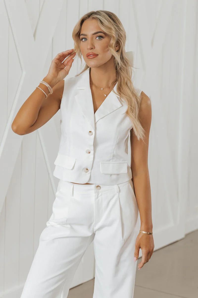 Ivory Notched Collar Button Up Vest | Magnolia Boutique