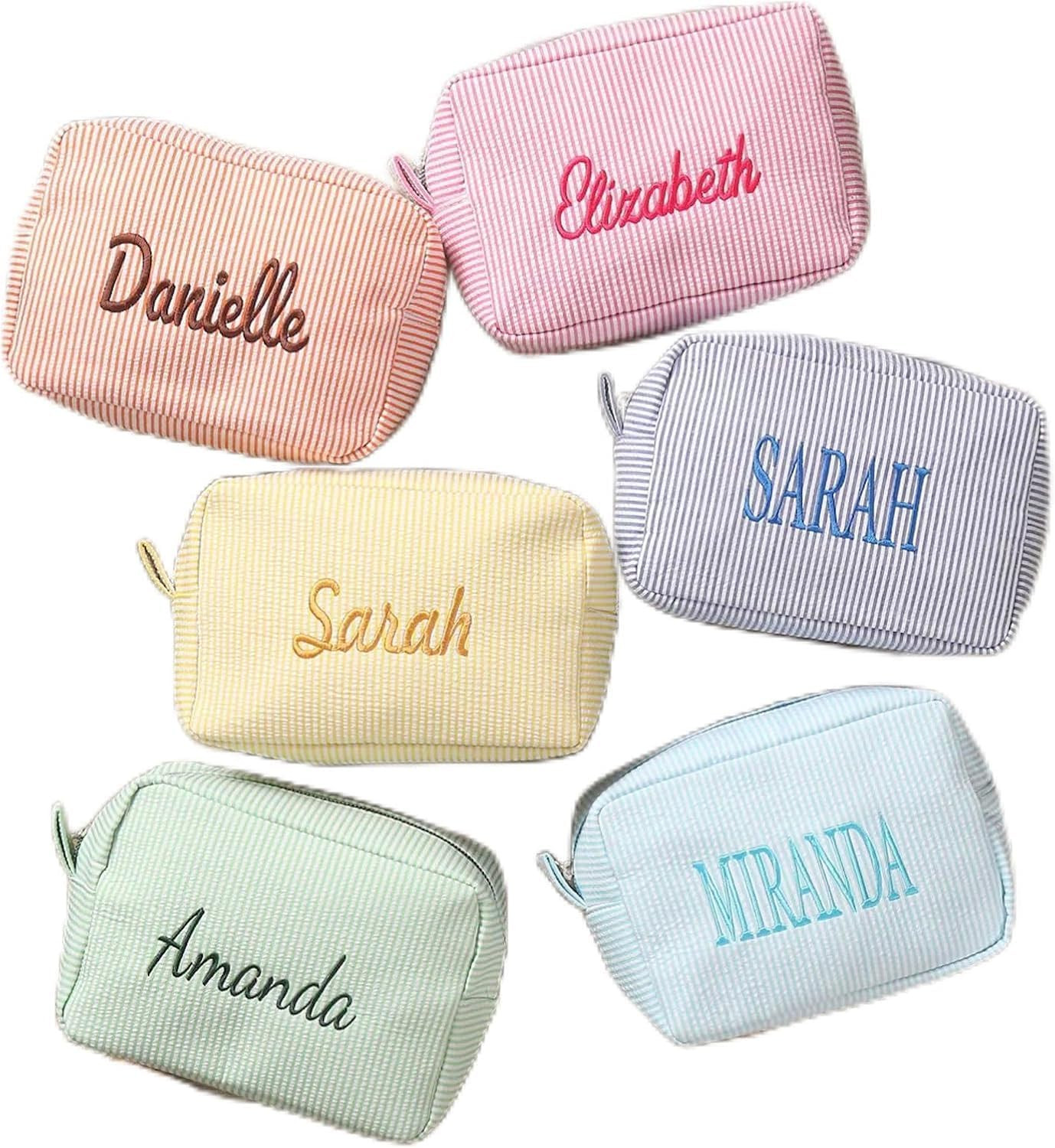 Free Personalized Cosmetic Bag with Name, Cute Custom Makeup Bags for Women Girls Seersucker Brid... | Amazon (US)