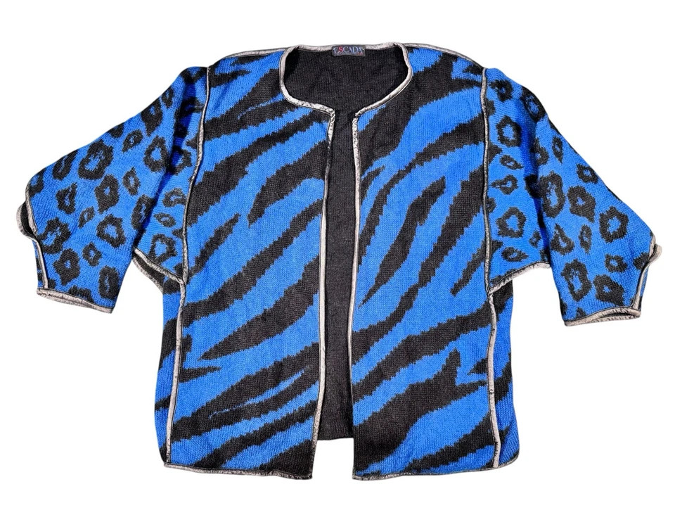 Vintage 80s Escada Mohair Leopard Zebra Blue Knit Jacket Size 38 Batwing Sleeves | eBay US