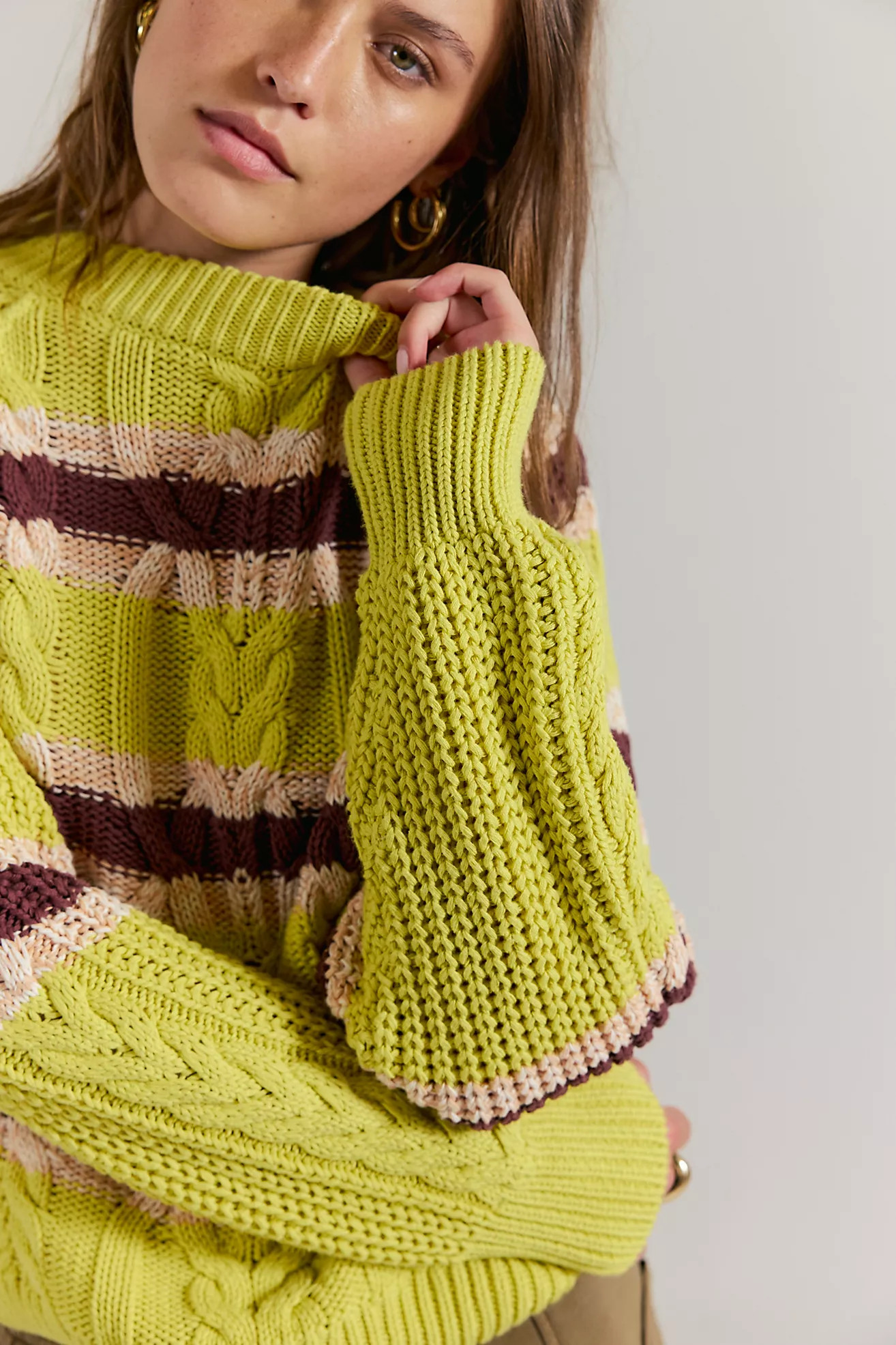 Frankie Striped Cable Knit Sweater | Free People (Global - UK&FR Excluded)