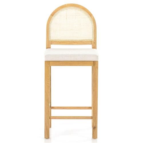 Allie Coastal Light Brown Oak Wood Woven Cane Beige Performance Counter Stool | Kathy Kuo Home