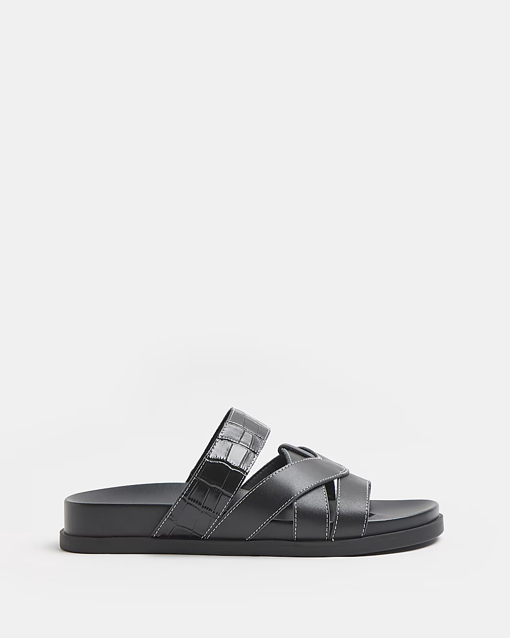 Black leather cross over sandals | River Island (UK & IE)