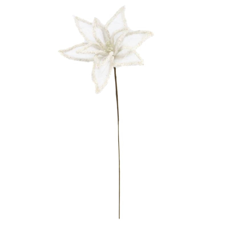 White Sheer Poinsettia Stem, 25" | At Home