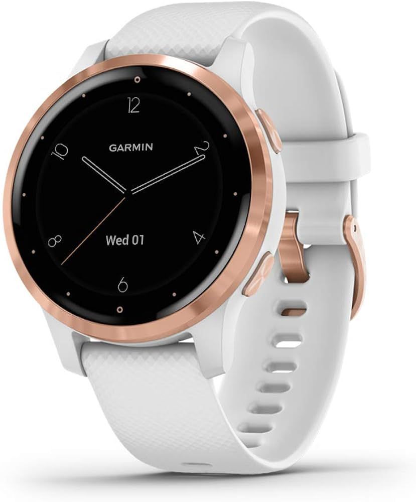Garmin vívoactive 4S Smaller-Sized GPS Smartwatch with Music, Body Energy Monitoring, Animated Workouts and Pulse Ox Sensors, Rose Gold with White Band (Renewed) | Amazon (US)