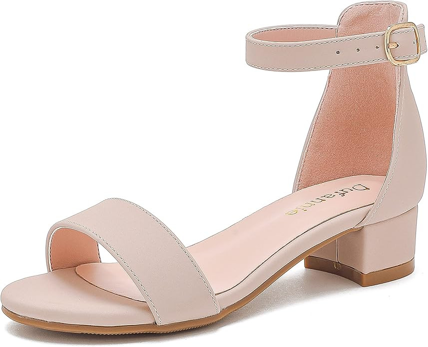 Dufannie Girls Sandals Low Heels Dress Pump Ankle Strap Open Toe Flower Girl Wedding Party for To... | Amazon (US)