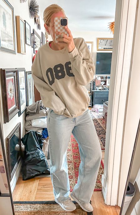 Casual outfit for a relax day off and running some errands! The sweatshirt is an amazon find and I love it! These are my favorite pair of jeans from Abercrombie! 
Sweatshirt is L
jeans I sized down one size! 

#amazon #abercrombie 


#LTKunder100 #LTKU #LTKstyletip