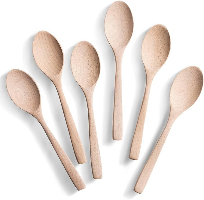 7.3inch Small Wooden Spoons, 6PCS Uncoated Beech Plain Small Wooden Spoons Set, Table Spoons for ... | Amazon (US)