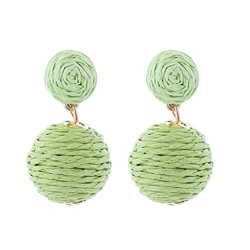 Bohemian Woven Rattan Straw Wicker Raffia Ball Drop Dangle Earring for Women Handmade Lightweight Statement Geometric Round Earring Retro Boho Summer Beach Jewelry-N green-1 | Amazon (US)