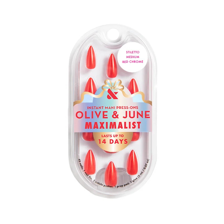 Olive & June Press On Maximalist Red Chrome, Medium Stiletto | Walmart (US)