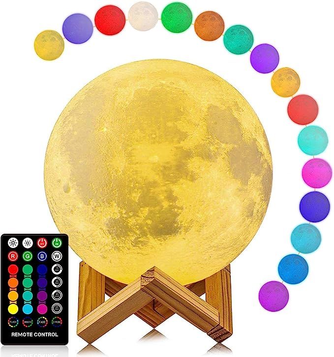 Moon Lamp, LOGROTATE 16 Colors LED Night Light with Stand/Timing Setting, Kids Moon Light with Re... | Amazon (US)
