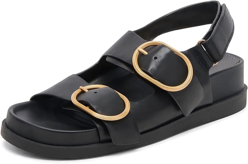Lovee Cosee Flat Sandals for Women with Cushioned Footbed Open Toe Double Buckle Adjustable Hook-... | Amazon (US)