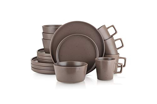 Stone Lain 16 Piece Stoneware Dinnerware Set, Service for 4, Brown Matte | Amazon (US)