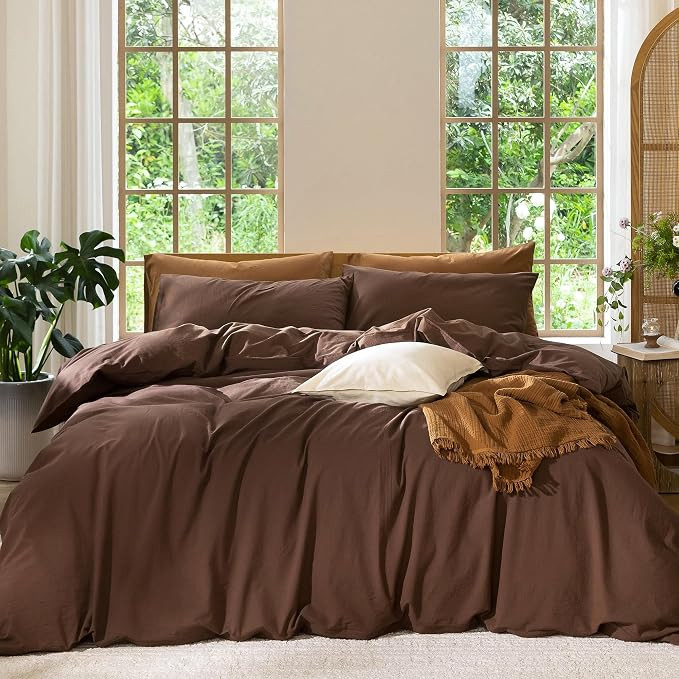 MooMee Duvet Cover Set 100% Washed Cotton Linen Like Queen | Amazon (US)