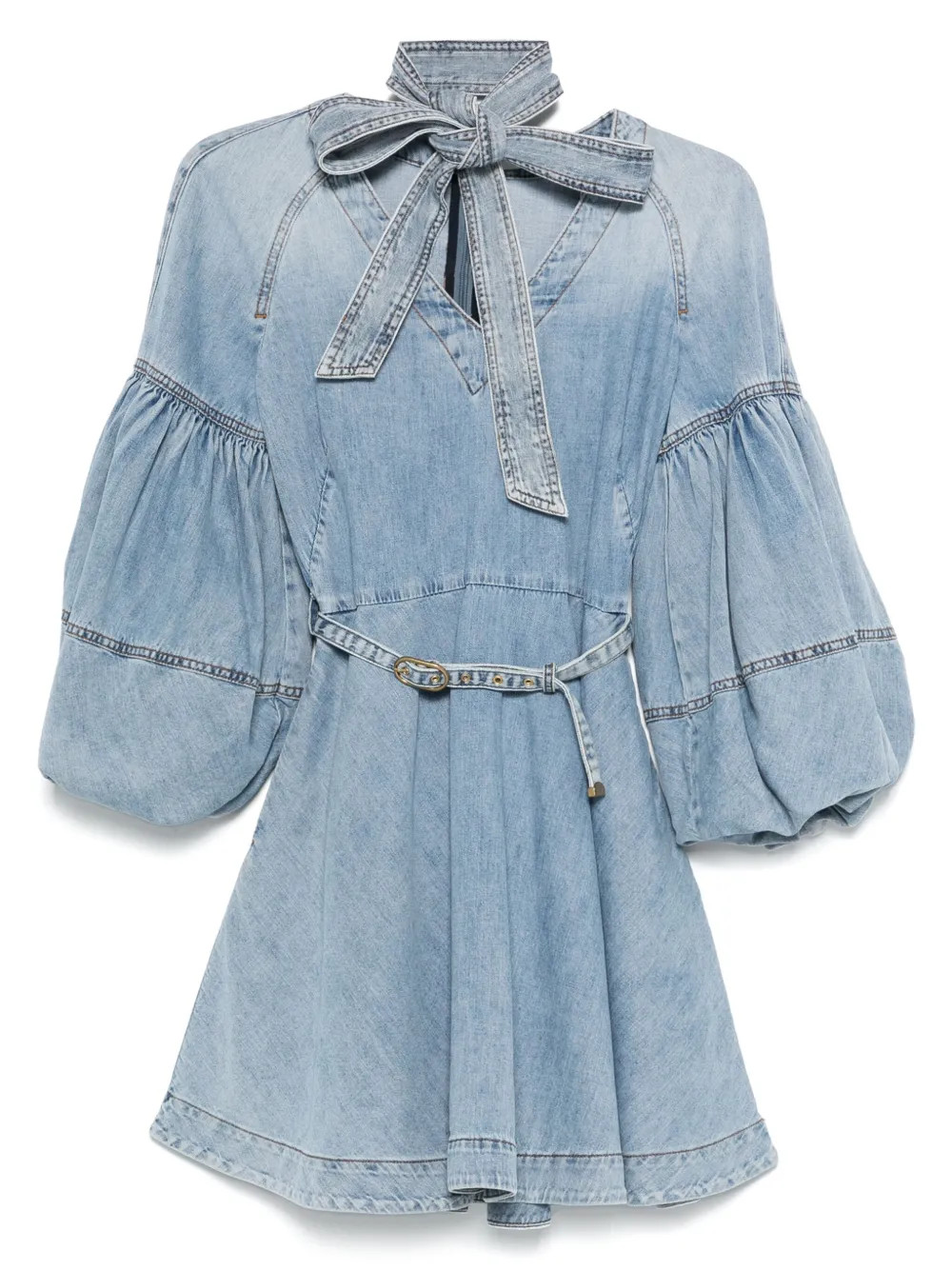 tie-neck denim mini dress | Farfetch Global