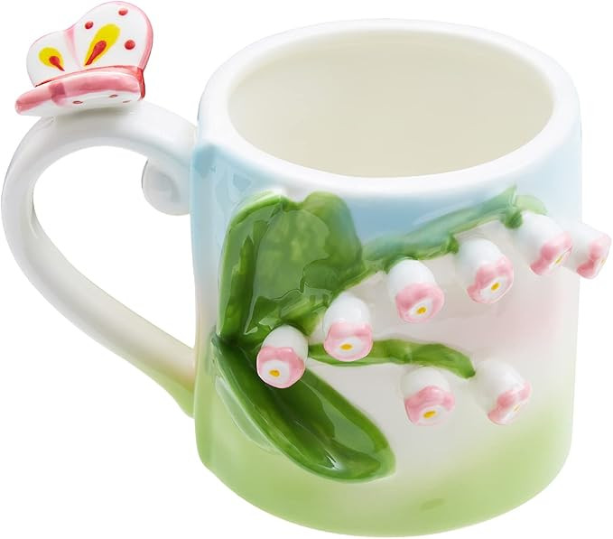 3D Flower Coffee Mug Lily of the Valley Ceramic Cup,12 oz Cute Handmade Mugs,Christmas Birthday S... | Amazon (US)