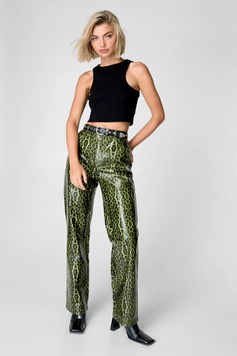 Green Leopard Faux Leather Pant | Nasty Gal US