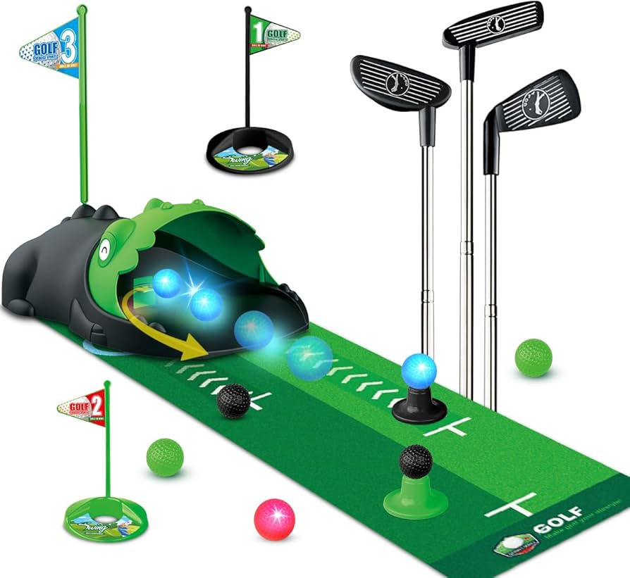 Upgraded Kids Toy Golf Set with Dinosaur Automatic Golf Returner, Led Light Up Night Golf Balls, ... | Amazon (US)
