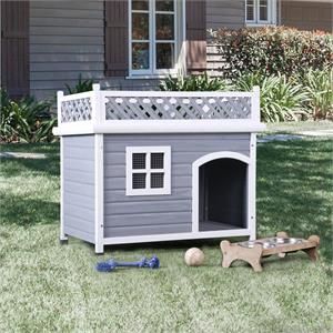 Furniture of America Olivar Contemporary Wood Dog House in Gray and White | Cymax