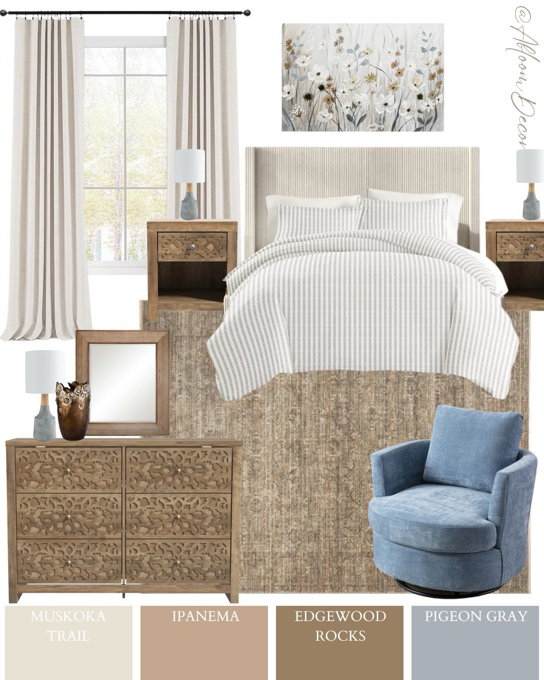 These two cozy bedroom looks are built around the same furniture but styled in different ways—one with soft neutrals and crisp striped bedding, and the other with light blue bedding and plush textures.

#LTKHome #LTKStyleTip
