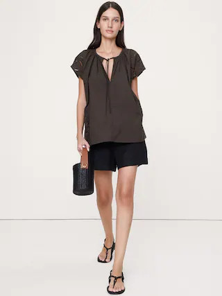 Embroidered Cotton Poplin Split-Neck Tunic | Banana Republic (CA)