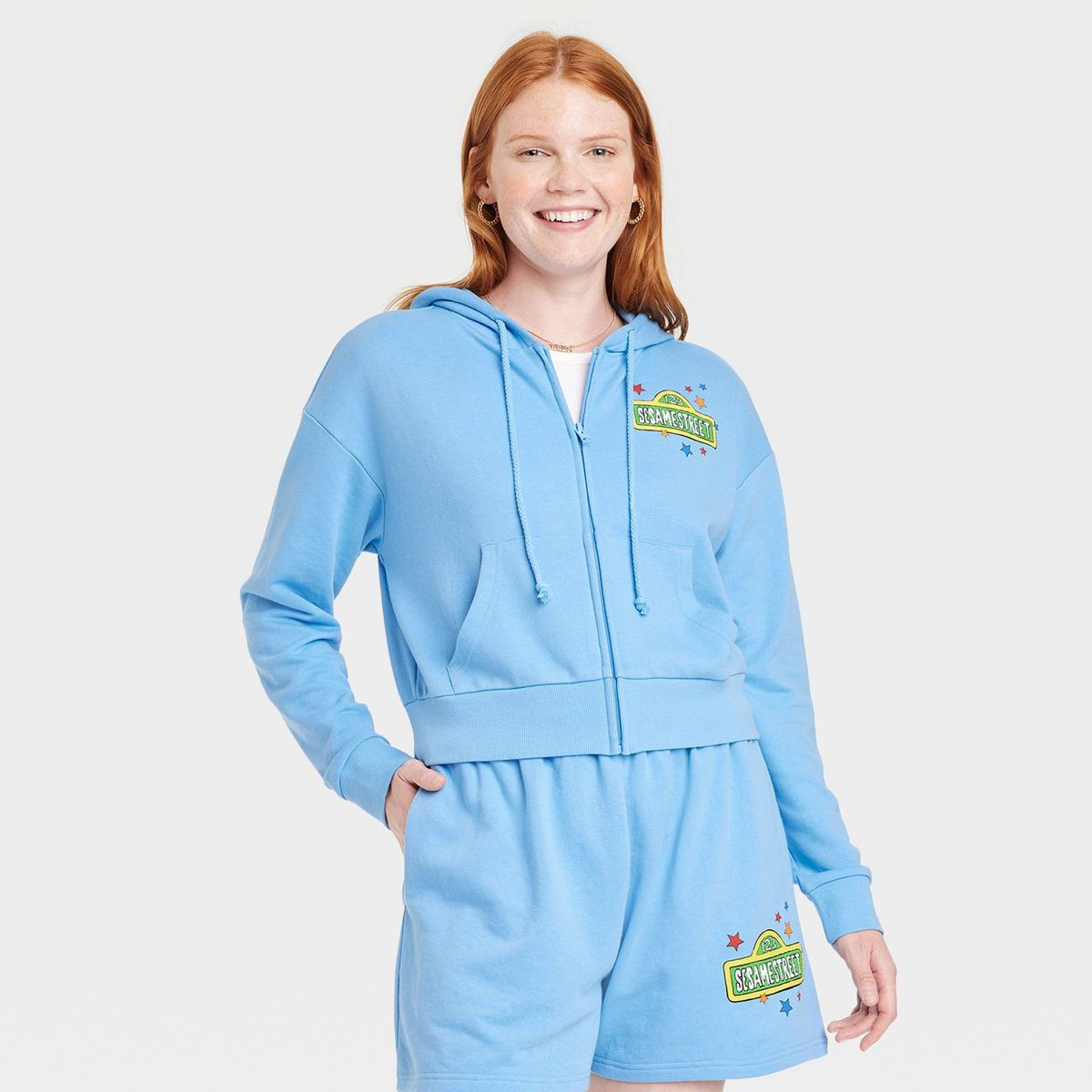 Women's Sesame Street Graphic Zip-Up Sweatshirt - Blue | Target