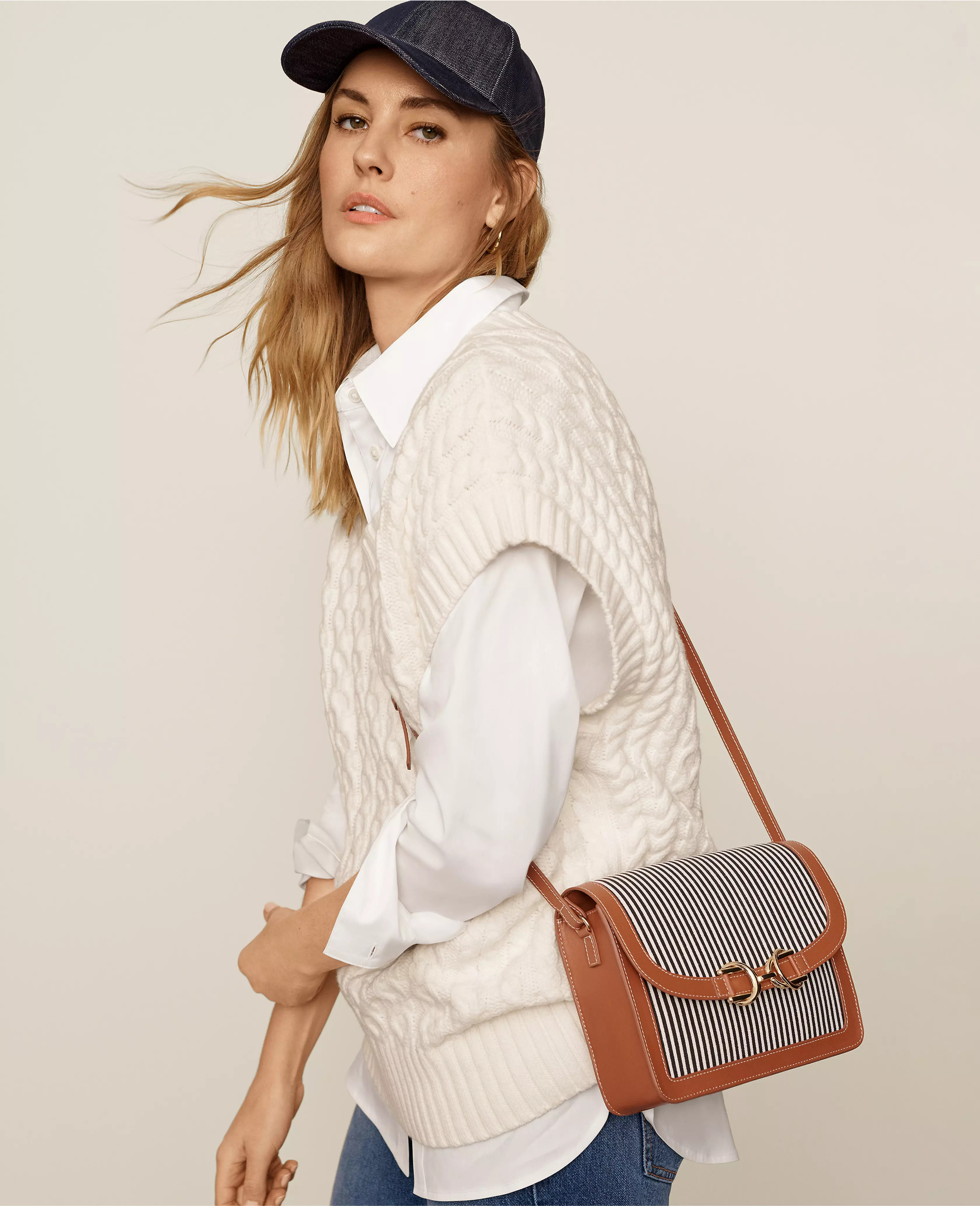 AT Weekend Striped Canvas Crossbody Bag | Ann Taylor (US)
