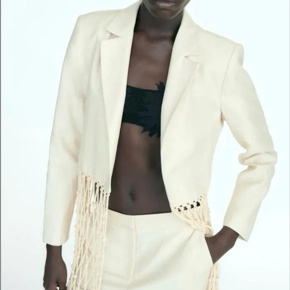 Zara Cream Blazer with Fringe Accents | Poshmark