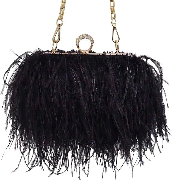 Zakia Women's Real Natural Ostrich Feather Tote Evening Dress Bag Shoulder Bag Party Money Bag Wa... | Amazon (US)