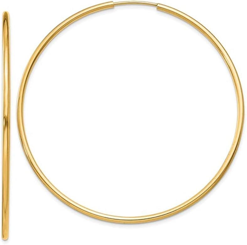 Amazon.com: Large 14K Yellow Gold Continuous Endless Hoop Earrings, (1.5mm Tube) (2 inch - 51mm):... | Amazon (US)