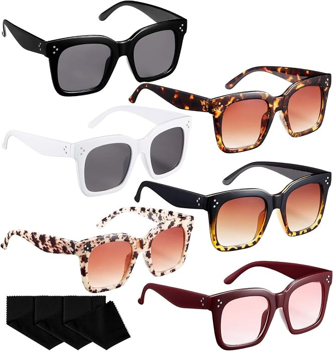 Frienda 6 Pairs Oversized Sunglasses Vintage Retro Square Frame Sunglasses with Flat Lens and 3 P... | Amazon (US)