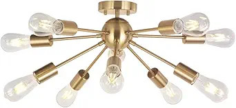 Modern Sputnik Chandelier Lighting 10 Lights Brushed Brass Semi Flush Mount Ceiling Light Gold Mi... | Amazon (US)