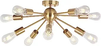 Modern Sputnik Chandelier Lighting 10 Lights Brushed Brass Semi Flush Mount Ceiling Light Gold Mi... | Amazon (US)